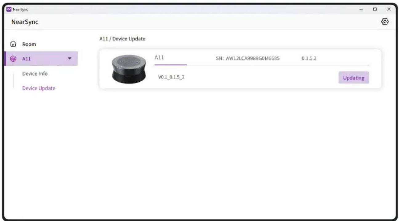 NearSync NearSync Room A11 / Device Update A11 SN: AW12LCA9988G0M0685 0.1.5.2 Device Info V0.1_0.15_2 Device Update Updating