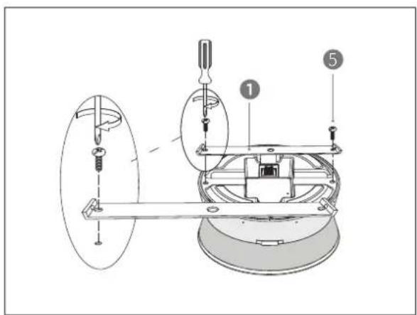 Technical diagram of a mechanical device with labeled parts 1 and 5, showing assembly components and alignment indicators.