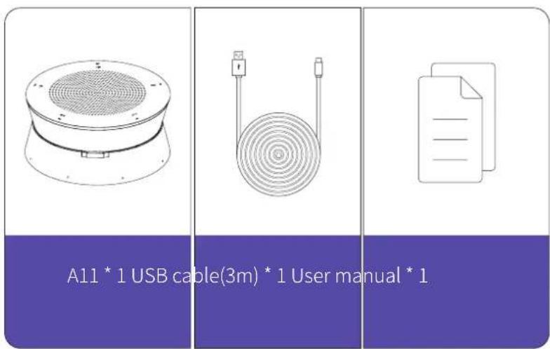 A11 * 1 USB cable(3m) * 1 User manual * 1