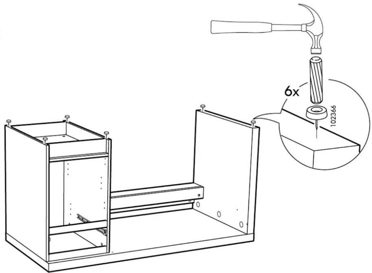 Technical diagram showing a mechanical assembly with a hammer and a magnified inset highlighting a 6x ratio of 102366 on a workpiece.