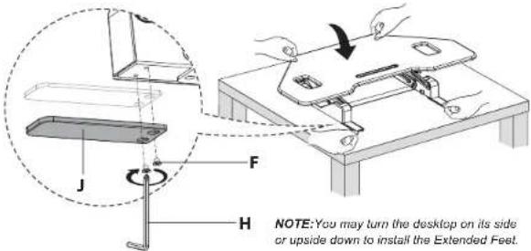 NOTE: You may turn the desktop on its side or upside down to install the Extended Feet.
