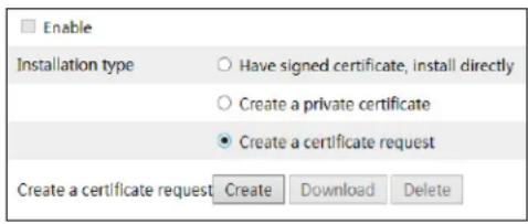 Enable Installation type Have signed certificate, install directly Create a private certificate Create a certificate request Create a certificate request Create Download Delete