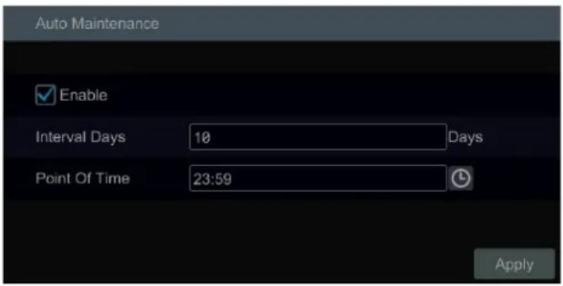 Auto Maintenance Enable Interval Days 10 Days Point Of Time 23:59 Apply