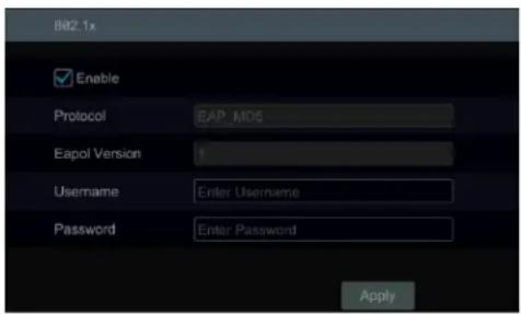 842.1x Enable Protocol EAP_M05 Eapol Version 1 Username Enter Username Password Enter Password Apply