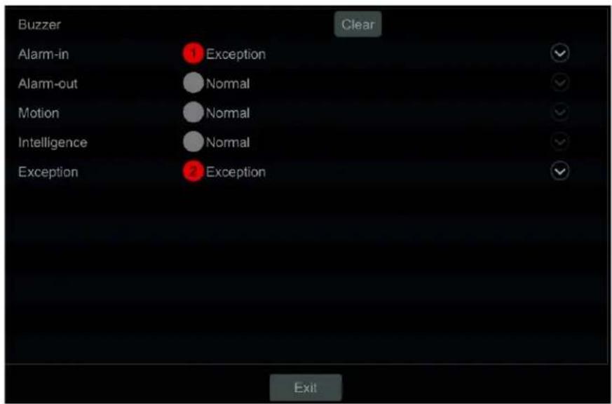 Buzzer Clear Alarm-in ① Exception Alarm-out ② Normal Motion ③ Normal Intelligence ④ Normal Exception ⑤ Exception Exit