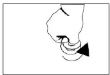Simple line drawing of a hand pressing a button with a triangular arrow (no text or symbols)