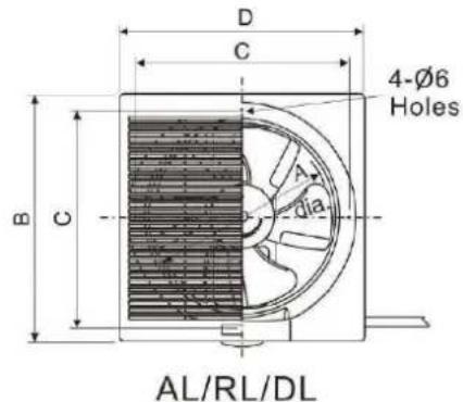 D C 4-Ø6 Holes B C A dia AL/RL/DL