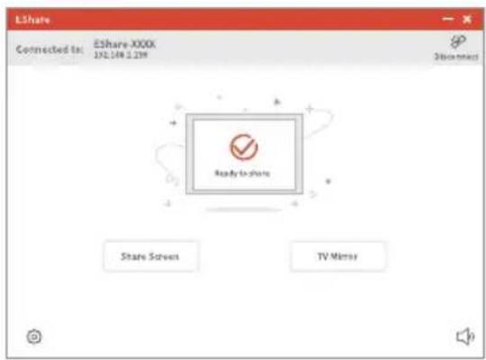 EShare Connected to: EShare XXXX 19L 148 1.23M Ready to share Share Screen TV Menu