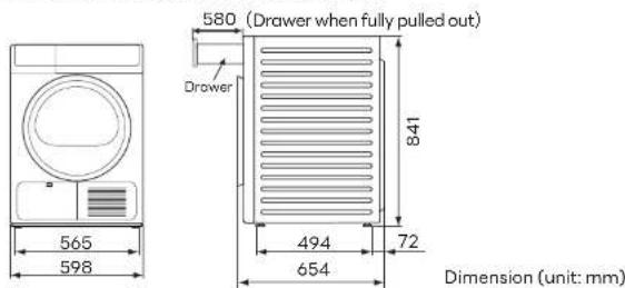 580 (Drawer when fully pulled out) Drawer 841 565 598 494 72 654 Dimension (unit: mm)