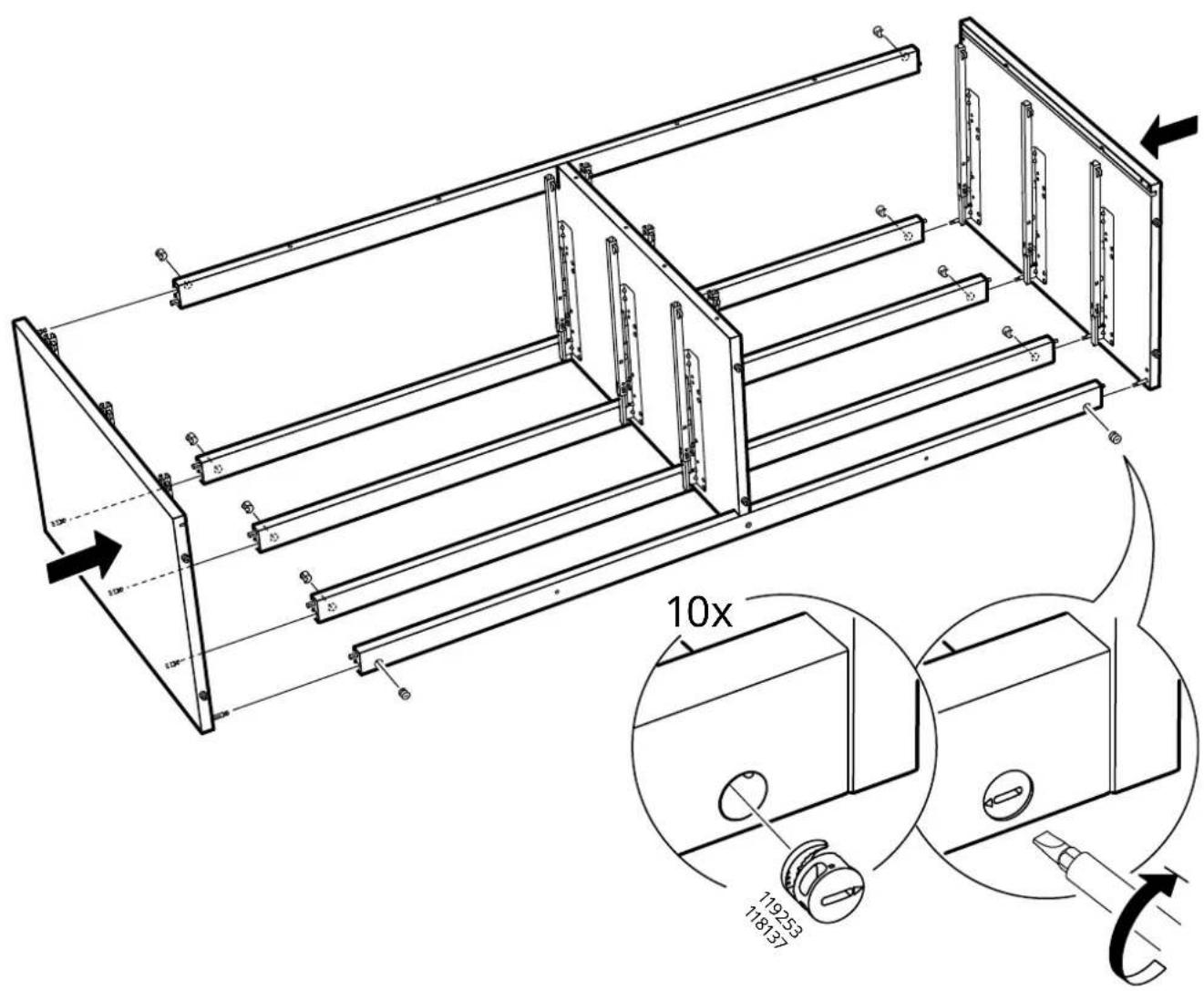 Technical diagram of a modular device with labeled components and 10x speed indicator, showing structural layout and component details.