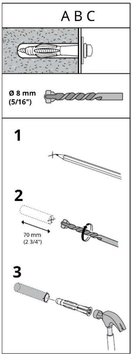 A B C Ø 8 mm (5/16") 1 2 70 mm (2 3/4") 3