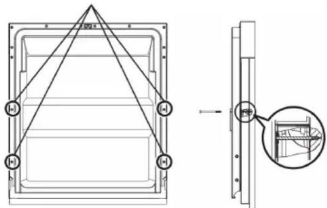 Technical diagram showing a structural assembly with labeled components and an inset close-up of a mechanical component detail.