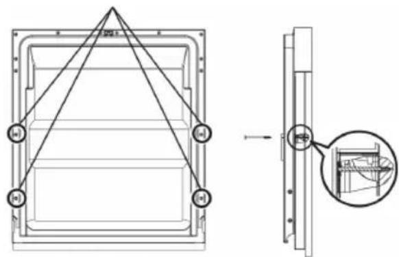 Technical diagram showing a structural frame with labeled components and an inset close-up of a mechanical component detail.