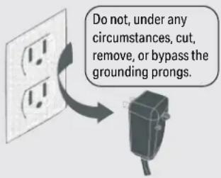 Do not, under any circumstances, cut, remove, or bypass the grounding prongs.