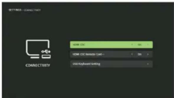 SETTINGS—CONNECTIVITY CONNECTIVITY HOME GET HOME GET License Unit Keyboard Setting