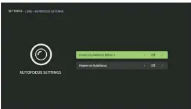 SETTINGS - LING - AUTOFOCUS SETTINGS INSCORLY Refocus Drive 1 Power on Autofocus AUTOFOCUS SETTINGS