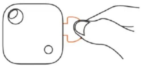 Simple line drawing of a hand holding a small object with a handle, no text or symbols present