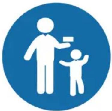 Blue circular icon with white pictogram of a adult and child, no text or symbols present
