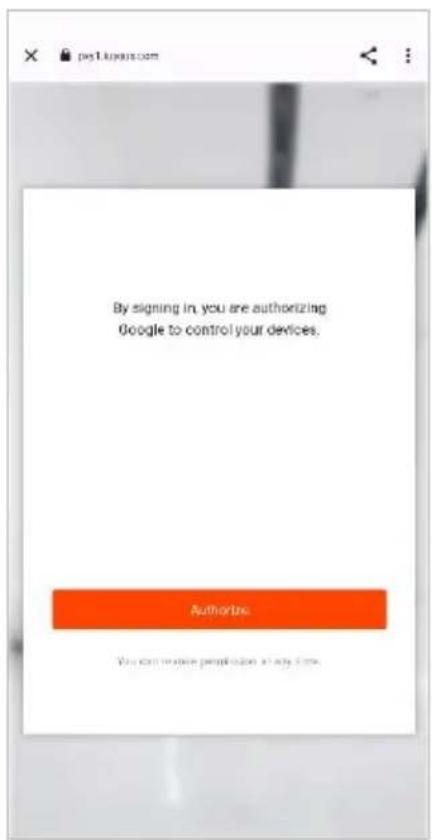 By signing in, you are authorizing Google to control your devices. Authorize You can continue permission at any time.