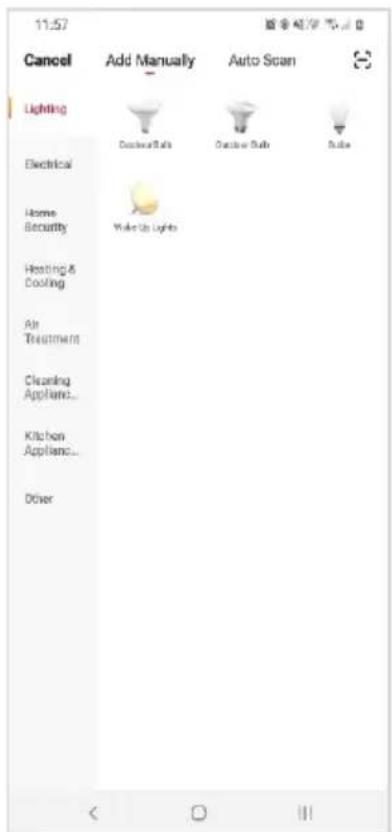 11:57 Cancel Add Manually Auto Scan Lighting Electrical Home Security Heating & Cooling Air Treatment Cleaning Appliance... Kitchen Appliance... Other