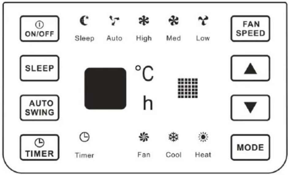 ON/OFF Sleep Auto High Med Low FAN SPEED SLEEP °C h AUTO SWING TIMER Timer Fan Cool Heat MODE