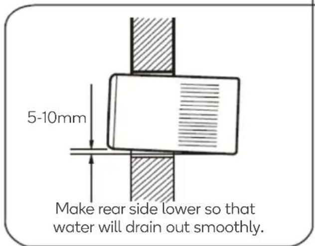 5-10mm Make rear side lower so that water will drain out smoothly.