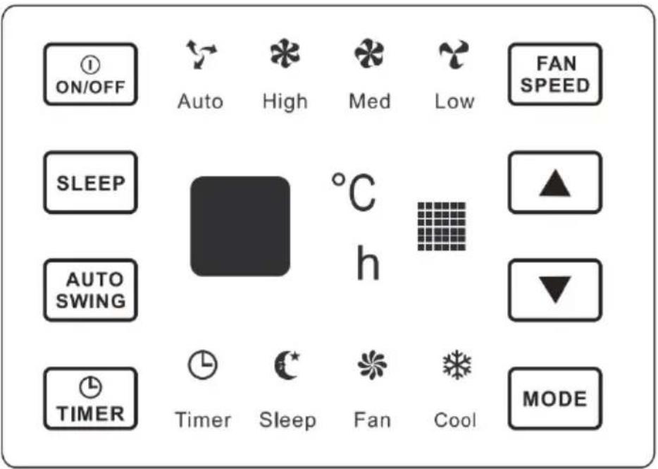 ON/OFF Auto High Med Low FAN SPEED SLEEP °C h AUTO SWING TIMER Timer Sleep Fan Cool MODE