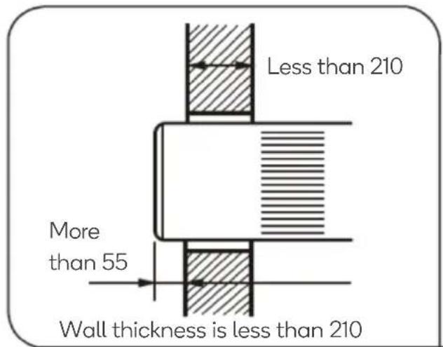 Less than 210 More than 55 Wall thickness is less than 210