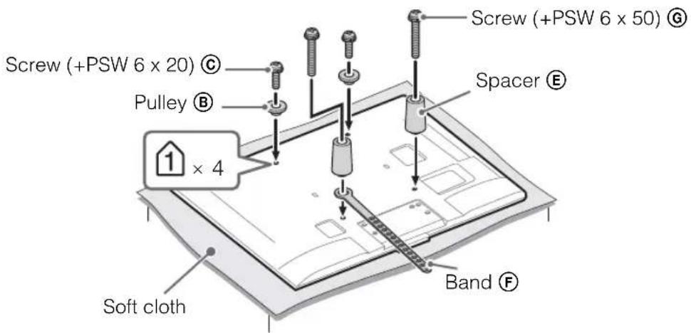 Screw (+PSW 6 x 20) © Pulley ® 1 x 4 Soft cloth Screw (+PSW 6 x 50) © Spacer ® Band ®