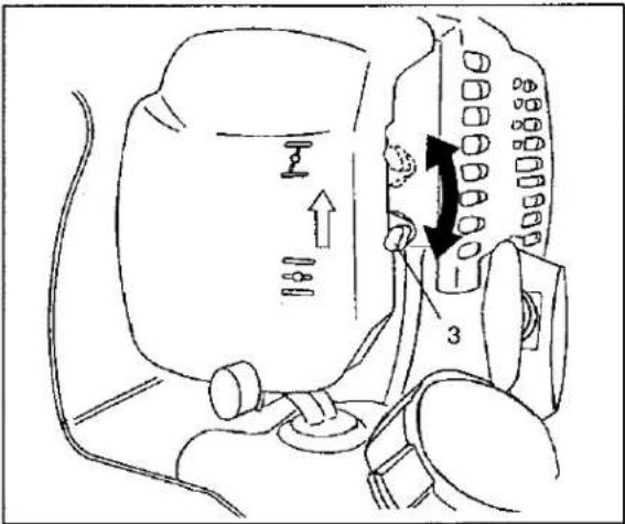 Diagram showing a device with directional arrows and labeled parts, likely illustrating a mechanical or electrical component.
