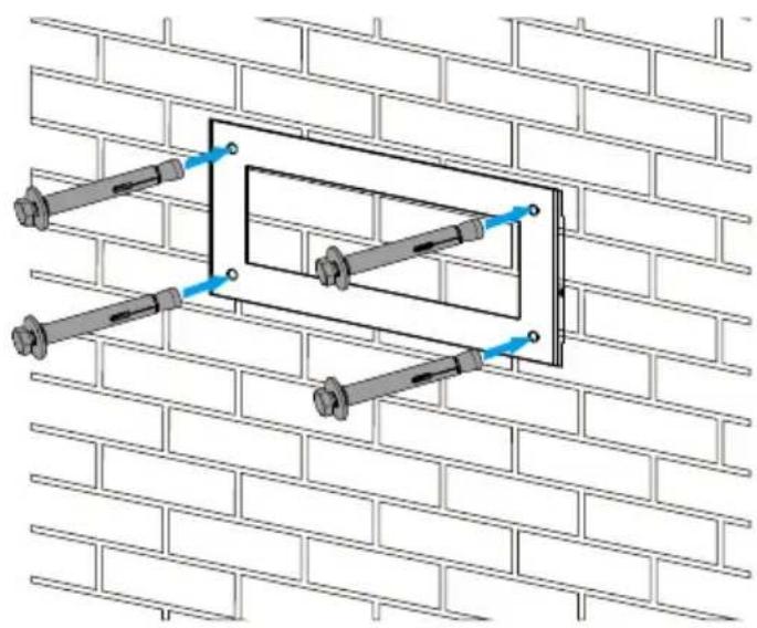 Diagram of a brick wall with two horizontal bolts and a rectangular frame, no text or symbols present