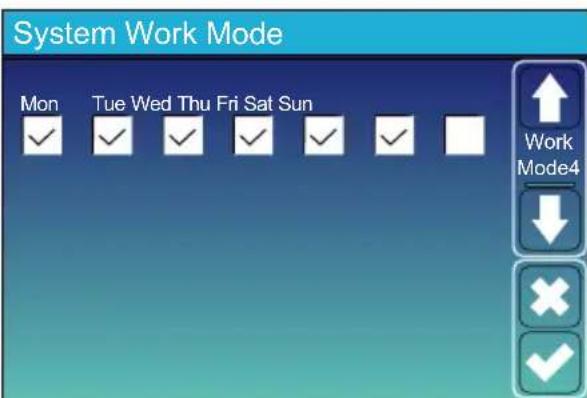 System Work Mode Mon Tue Wed Thu Fri Sat Sun ✓ ✓ ✓ ✓ ✓ ✓ ✓ Work Mode4 ✓ ✓ ✓ ✓ ✓ ✓