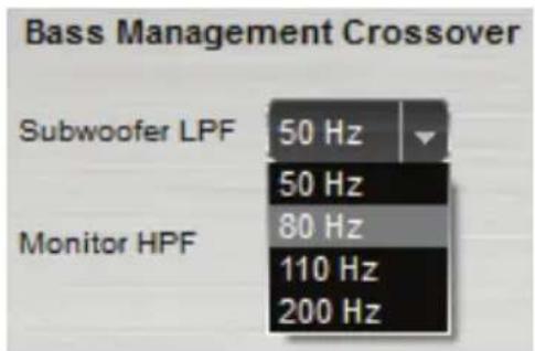 Bass Management Crossover Subwoofer LPF 50 Hz Monitor HPF 80 Hz 110 Hz 200 Hz