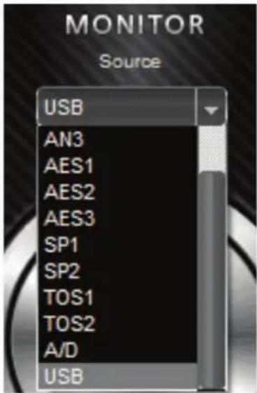 MONITOR Source USB AN3 AES1 AES2 AES3 SP1 SP2 TOS1 TOS2 A/D USB