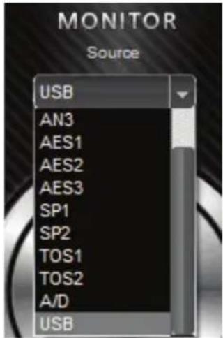 MONITOR Source USB AN3 AES1 AES2 AES3 SP1 SP2 TOS1 TOS2 A/D USB