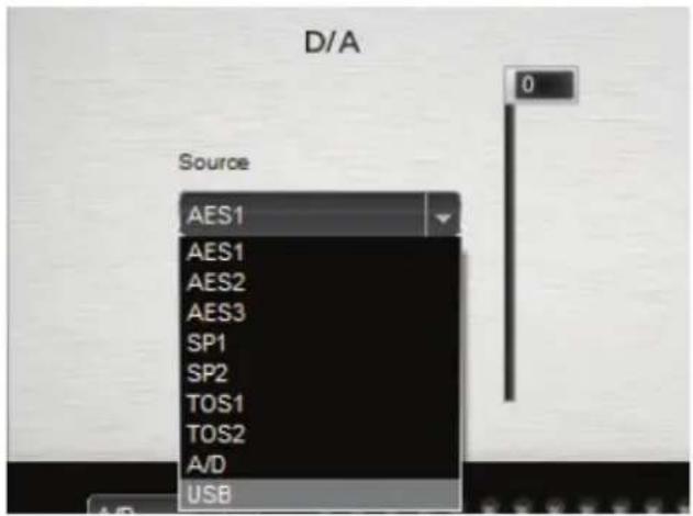 D/A Source AES1 AES1 AES2 AES3 SP1 SP2 TOS1 TOS2 A/D USB