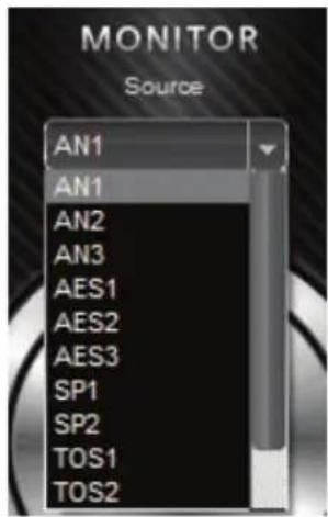 MONITOR Source AN1 AN1 AN2 AN3 AES1 AES2 AES3 SP1 SP2 TOS1 TOS2