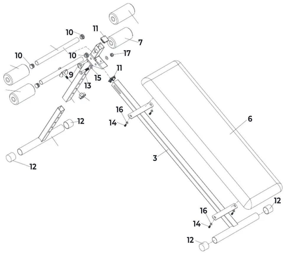 Technical diagram of a mechanical assembly with numbered components, likely for assembly or maintenance instructions.
