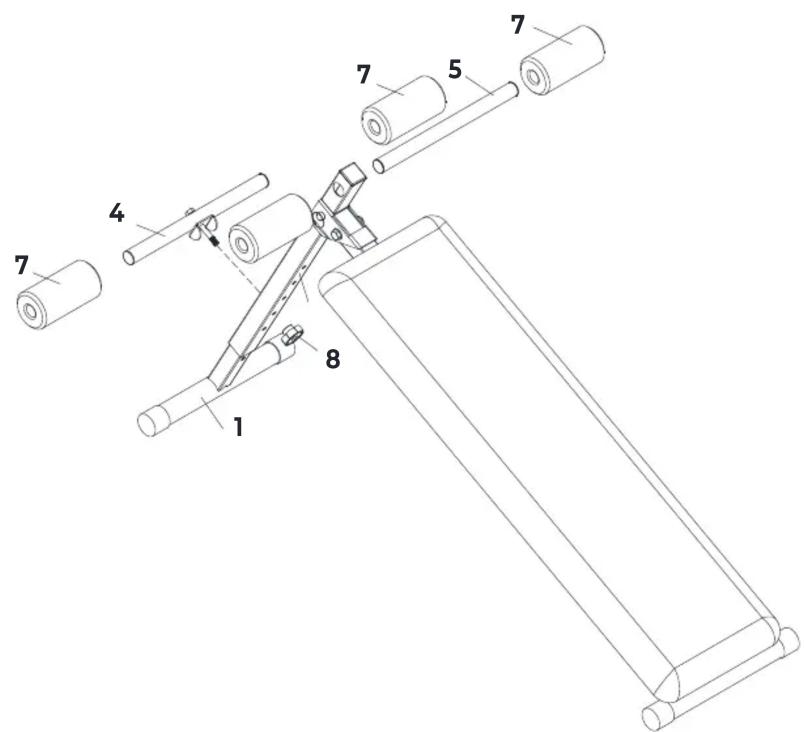 Technical diagram of a mechanical assembly with numbered components, likely for assembly or maintenance instructions.
