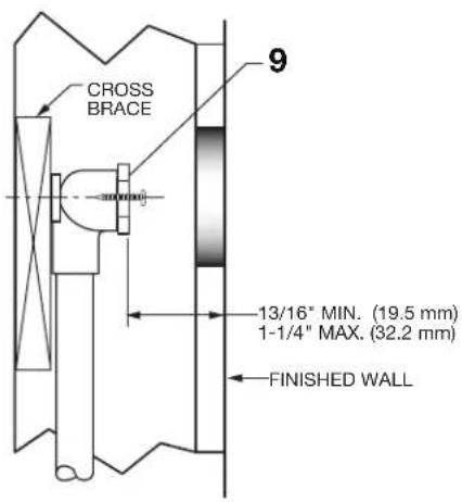 CROSS BRACE 9 13/16" MIN. (19.5 mm) 1-1/4" MAX. (32.2 mm) FINISHED WALL