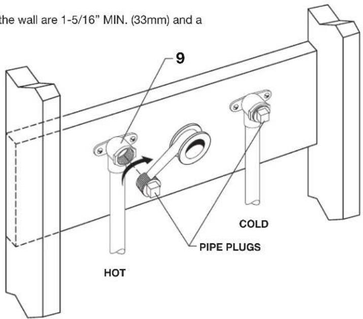 he wall are 1-5/16" MIN. (33mm) and a 9 COLD PIPE PLUGS HOT