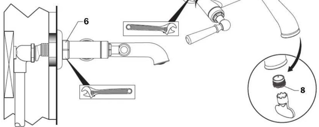 Technical diagram showing a mechanical assembly with labeled parts and an inset view of a tool with numbered parts.