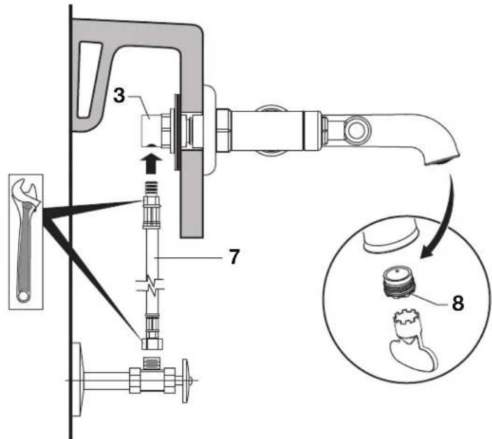 Technical diagram of a hair wrench assembly with labeled parts and an inset showing disassembled parts.