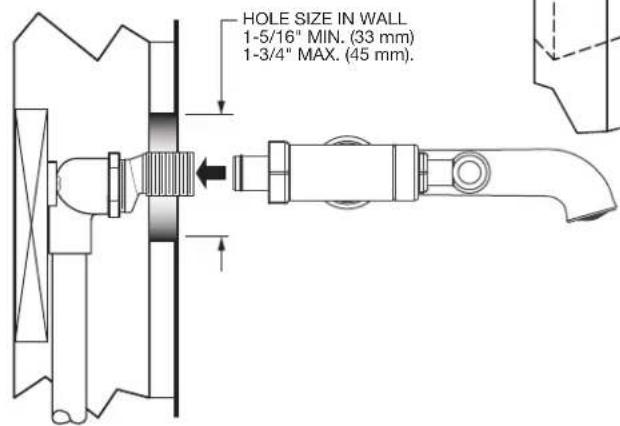 HOLE SIZE IN WALL 1-5/16" MIN. (33 mm) 1-3/4" MAX. (45 mm).