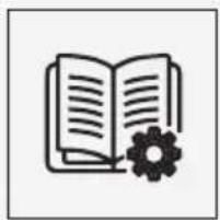 Icon of an open book with a gear symbol, no text or symbols present