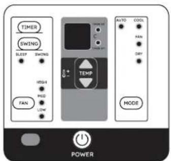 TIMER SWING SLEEP SWING VDDI4 FAN MHD L2W TEMP AUTO COOL FAN DRY MODE POWER