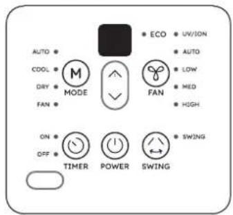 AUTO CDOL DRY FAN MODE M ECO UV/SON AUTO LOW MED HIGH FAN ON OFF TIMER POWER SWING SWING