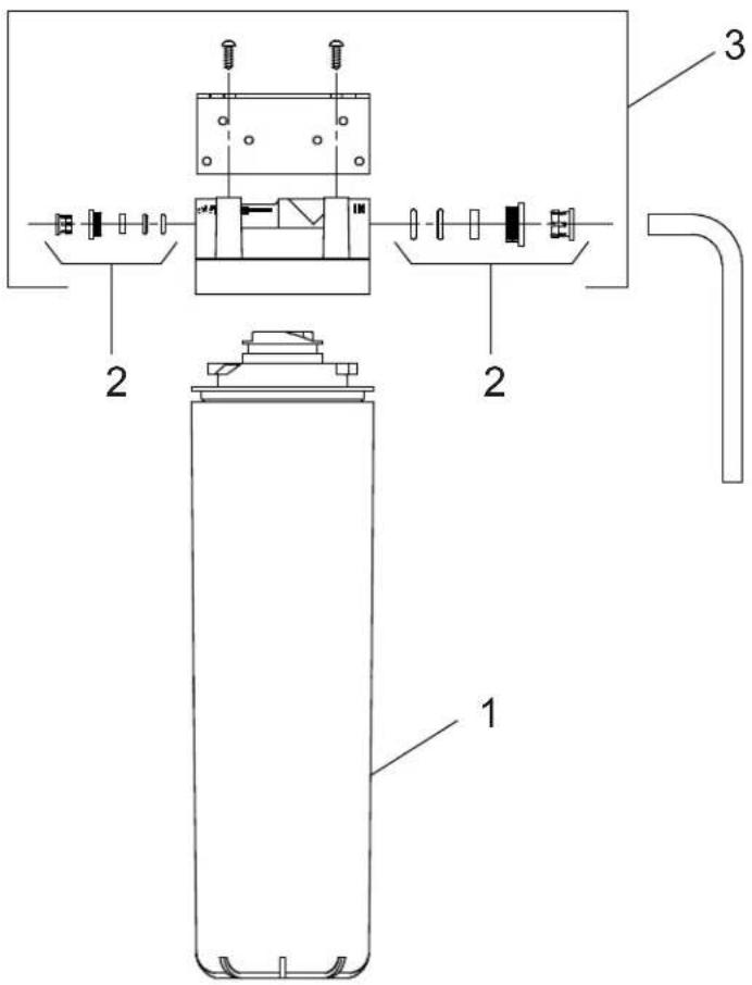 Technical diagram of a gas collection or distillation system with labeled components 1, 2, and 3
