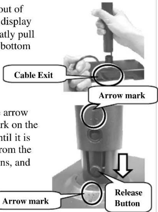 out of display atly pull bottom Cable Exit Arrow mark arrow rk on the until it is from the ns, and Arrow mark Release Button