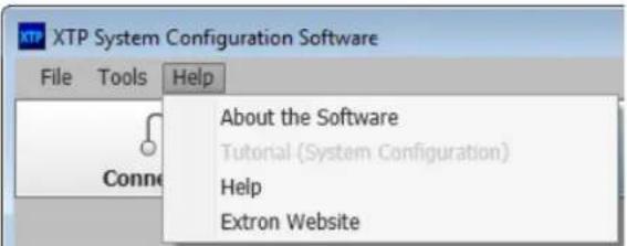 XTP System Configuration Software File Tools Help About the Software Tutorial (System Configuration) Help Extron Website